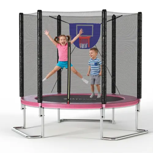 SkyBound 8.25ft Heavy Duty Outdoor Exercise Trampoline for All Ages, Rust Resistant Steel Frame, Sturdy L-Shaped Legs, Trampoline Safety Enclosure Net, Foam-Padded Poles