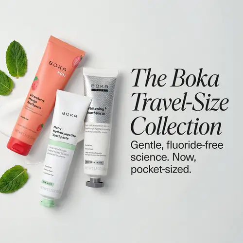 BOKA Travel Size n-Ha Toothpaste 1.3oz Fluoride-Free with Nano-Hydroxyapatite for Sensitive Teeth Ela Mint, Whitening, Strawberry Mango Flavors - Oral