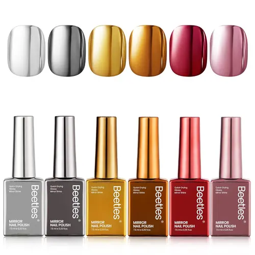 Beetles 6 Colors Metallic Muse Gel Nail Polish Set, 6 x 7.5 ml Liquid Bottles, Quick-Dry Formula with Mirror Shine & Flawless Coverage for Chrome Looks, Manicure Cream Gift Set, Beauty & Personal Care Product