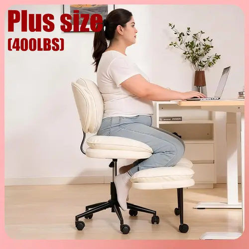 【Plus Size】HOMRELEXA Standard Single Seat Oversized Ergonomic Criss Cross Chair - Adjustable Height, PU Leather & Corduroy Materials, Posture Fix Kneeling Chair with Back Support for Home, Office & Computer Desk
