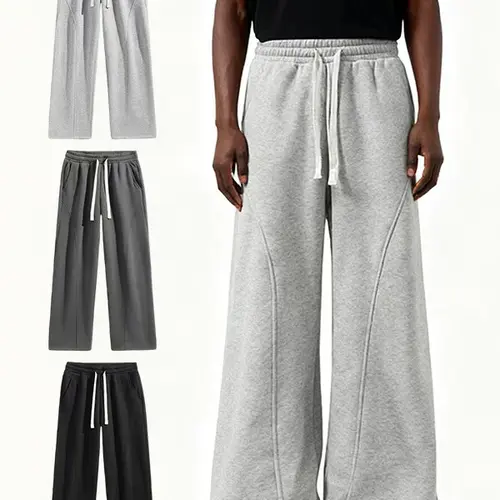 Men's Solid Thermal Lined Cotton Baggy Sweatpants - Menswear, Cozy Fleece Drawstring Waist Casual Trousers, Machine Washable Men's Bottoms for Fall & Winter Daily Wear, Relaxed Fit