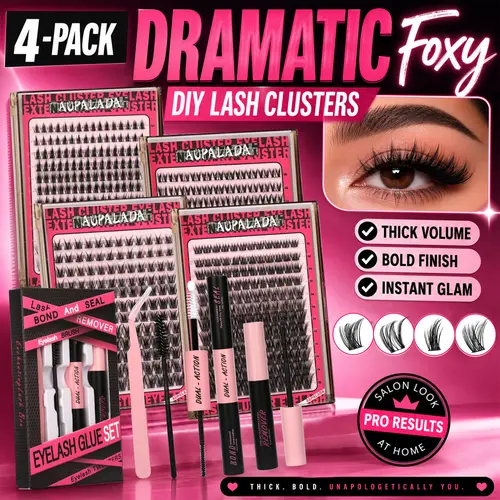 Amazing! 4 Styles  MAX-PACK Cluster Lash Extension Gift Set | Includes  Natural   Styles + Extra Volume | Soft & Lightweight | Comes with Glue, Tweezers & Brush | Easy DIY at Home | 1 Set Mixed Length Individval Eyelash Extensions Kit,#backtoschool,sohoch