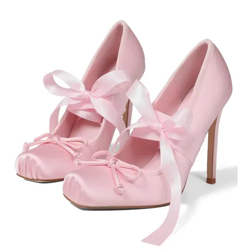 EROCALLI Women's Elegant Fashion Satin Stiletto High Heels - Square Toe, Ankle Ribbon Oversized Bow Decor, High-Quality Footwear for Special Events, All-Season Heeled Pumps,sohochic