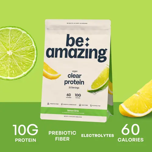 Clear Vegan Protein Powder, Mixes Like Water, Electrolytes & Prebiotic Fiber, No Added Sugar, 20 Servings | Strawberry Kiwi & Lemon Lime | Be Amazing, Fitness, Drink