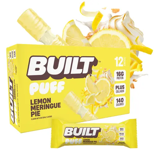 Official BUILT Bar, Puff Protein Bar Snack, Lemon Meringue Pie Puff, 16g Protein, 140 Calories, Collagen, Gluten Free