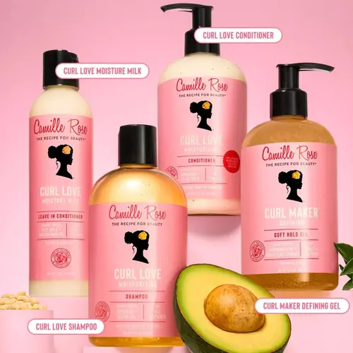 Camille Rose All You Need Is Love Bundle - Curl Love Regimen with Moisture Rich Shampoo, Moisture Milk Conditioner, Leave-In Conditioner & Curl Maker Defining Gel for Moisture Retention & Curl Definition - Curly, Coily & Textured Hair