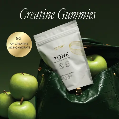 Arrae Sour Green Apple Tone| Women's Creatine Monohydrate Gummies| Gut-Friendly Formula| Sour Green Apple Flavor| 15-Day Supply  Fitness Dietary Supplement Edible