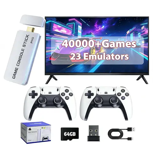 2026 Mass Games Themed Retro Portable Home Console - 40000+ Built-in Titles,23 Emulators,2 Wireless Controllers,128GB SD Card,Button Design,HDMI Port,Cable,SEO Stick Compatible - Christmas,Thanksgiving Gifts for Boyfriend,Projector-Compatible Cool Gadgets
