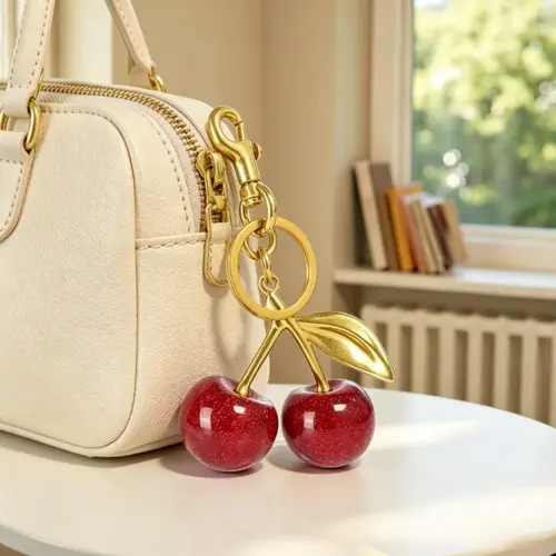 Women's Alloy Cherry Design Keychain Charm - Kawaii Accessory for Car Keys, Leather Handbags, Keychain Charms, Kawaii Accessories, Cherry Design Keychains