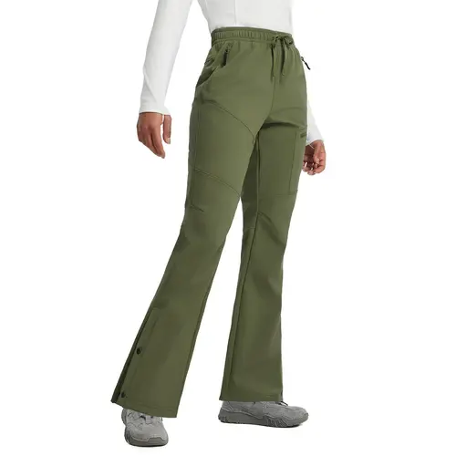 Baleaf Women's Waterproof Fleece-Lined Softshell Pants - Zipper Pockets, Thermal Fabric, Flared Style, Everyday Warm Insulated Bottoms for Hiking, Skiing, Cold Outdoor Activities