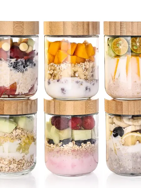 YUNCANG 6-Pack 16oz Wide Mouth Round Glass Jars with Airtight Bamboo Lids, Overnight Oats Jars & Picnic-Ready Canisters, Spice Stays Sealed Food Storage for Sugar Snacks Yogurt Meal Prep Kitchen, Canister,sohochic