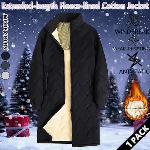 Men's Collared Zip-Up Quilted Coat - 100% Polyester Cold Weather Gear, Stand Collar, Thick Warm Lining, Side Pockets, Regular Fit, for Fall-Winter Casual Outfits, Do Not Dry Clean