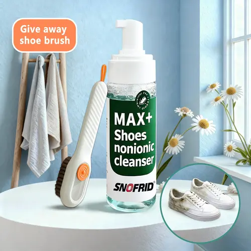 SNOFRID Shoe Cleaning Kit (6.8 oz) - Water-Free Foam Cleaner with Shoe Brush, Sneaker & Full Grain Leather Footwear Home Care Supplies