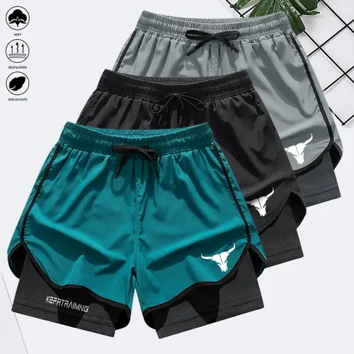 Men's 2-in-1 Fitted Athletic Gym Shorts - Lightweight Quick-Dry Synthetic Fabric, Elastic Waist, Double-Layer Liner, Built-In Pockets, Activewear Sportswear for Workout Outdoor Fitness (Size M)
