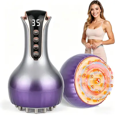 3-in-1 Body Sculpting Machine , Cellulite Massage Tool with vibration and heating modes, Electric Meridian Brush Gua Sha Instrument，Portable Handheld Massager Meridian Walking jar for Legs, Arms & Belly, Body Care Machine