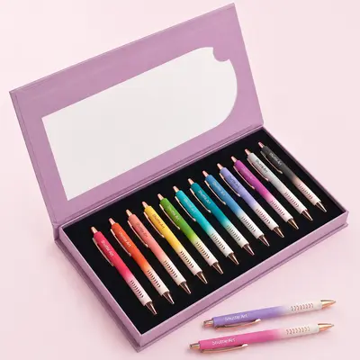 Shuttle Art Fancy Pens Gift Set, 12 Pack Colored Retractable Black Ink Ballpoint Pens, Cute Pens 1.0mm Medium Point Waterproof Elegant Gift Set for Writing Journaling Note Taking School Office Home