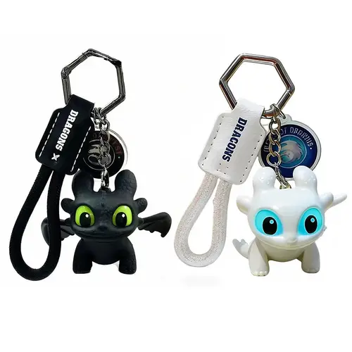 DIYCOM How to Train Your Dragon Night Fury Glow-in-Dark Cartoon Mini Dragon Cute Keychain - Men's Bag Charm Accessory with Moving Wings, Keychain for Car Keys, Birthday Gifts for Him, Mini Gifts