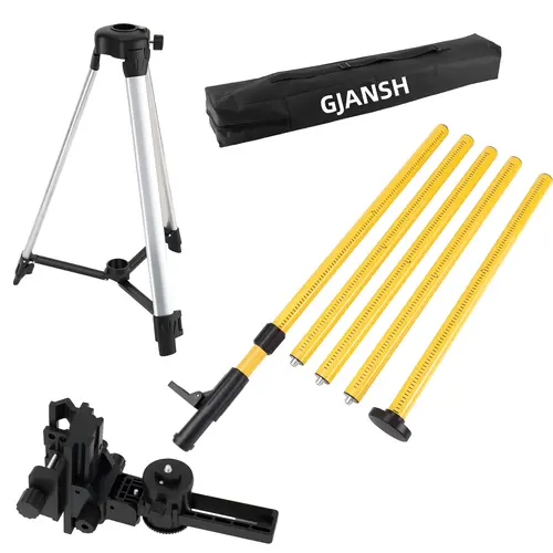 GJANSH 11.81 FT./3.6M Professional Laser Level Pole with Tripod and 1/4-Inch by 20-Inch Laser Mount for Rotary and Line Lasers, Adjustable Telescoping Laser Pole with 5/8"-11 Threaded Adapter-FLP370C SnapFixMate toolupgrade