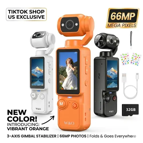 W&O Portable Handheld Camcorder with 180° Rotating Lens, Unisex Pocket Camera with LCD & Built-In Batteries, USB Rechargeable Compact Lightweight Video Camera for Moving Vlog & Outdoor Adventures