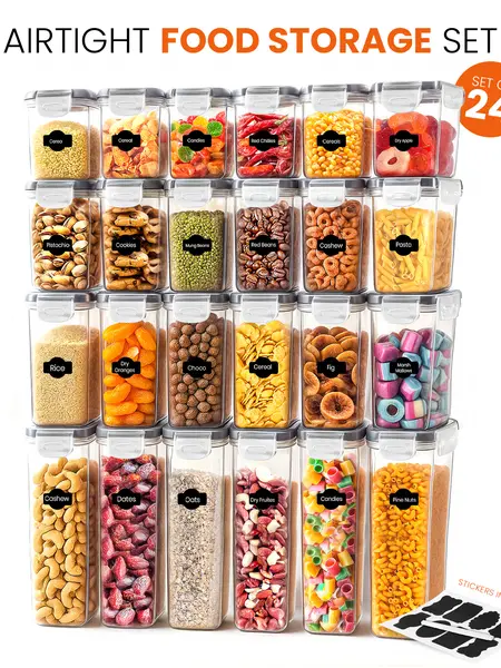 Kichly Airtight Food Storage Containers Set with Lids 24 Pack BPA-Free Plastic Pantry Organizers for Cereal Flour Sugar & Dry Food Clear Reusable