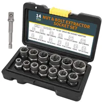 Bolt Extractor Tool Set, 13+1 Counts Impact & Nut Remover Stripped Lug Remover,Drive Rounded Bolt Remover for Removing Damaged,Universal Impact Bolt Extractor