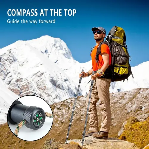 7-in-1 Multifunctional Trekking Pole, Lightweight Adjustable Practical Gear for Outdoorsmen - Compass & More for Mountain Climbing, Hiking Survival Companion