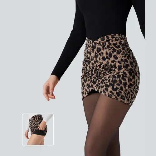 Halara UltraSculpt Leopard Print Crossover High Waisted 2-in-1 Bodycon Mini Party Skirt #BackToSchool