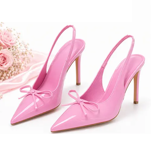AOSPHIRAYLIAN Women's Patent Leather Slip-On Slingback Pumps, Plain Design with Pointed Toe, Stiletto Heel Adds Chic Height, Bow Detail, Sleek Lines, Bold Glossy Finish for Weddings, Parties