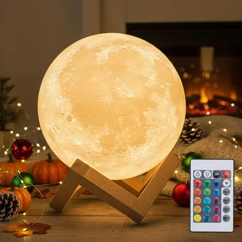 Acrylic 3D Moon Nightlight, 16-Color LED Rechargeable Dimmable Lamp with 148 Modes, Remote & Wooden Stand, Whimsical Thanksgiving Mom Gift, Home Improvement Novelty Lighting for Room Decor, Home Decor Items,sohochic