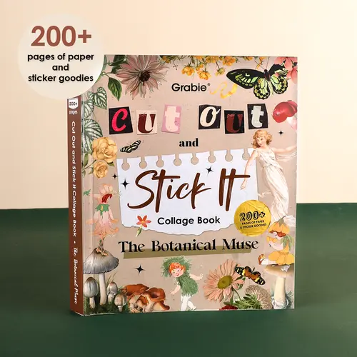 Grabie 200+ Pages The Botanical Muse Collage Activity Book - Double-Sided Smooth Writing Paper, Specialty Die-Cuts, Cut-Out Vellum Paper Supplies, Collage Book, Scrapbooking Tool, School Supplies, Back to School Class Reward Gift, Art Journaling Accessory