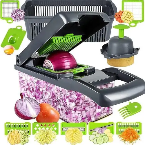 Amococo 14-in-1 Multifunctional Vegetable Chopper with 14 Blades - Veggie Slicer, Fast Meal Prep Tool, Efficient Cutting Kitchen Gadget for Versatile Fruit & Vegetable Utensil Needs