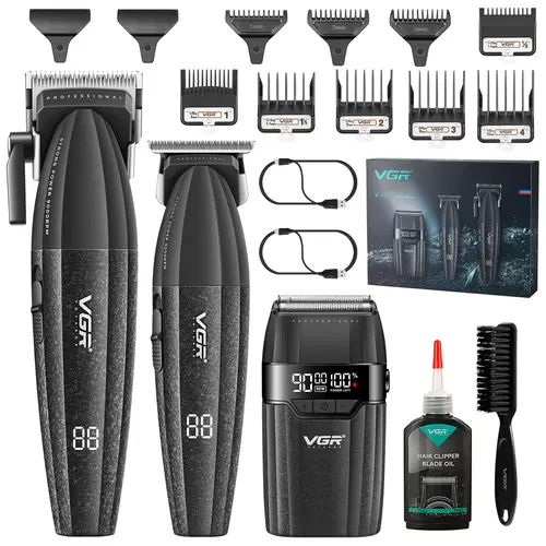 VGR 640S3 Professional Clippers and Trimmer Set for Men 3in1 Cordless Hair Clippers Hair Trimmer & Foil Shaver Kit Zero Gap T-Blade 9000RPM Motor Grooming Kit for Barbers and Home Use tiktokshopbacktoschool