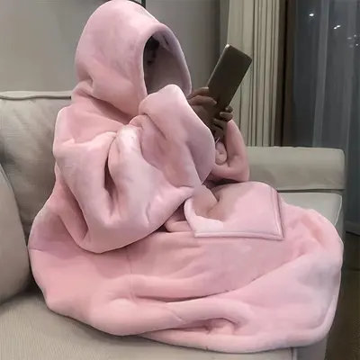 Women's Oversized Hoodie Blanket Sweatshirt - Super Soft Reversible Fleece Long-Sleeve Pullover Tops, Kangaroo Pocket, Machine Washable Polyester Clothing, Cozy Night Wrap, Bohemian Sports & Outdoor Wear, Gifts for Women