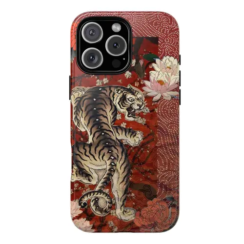 Vintage Chinese Tiger Animal Casing - Cute Tiger Collage, Japanese Traditional Art Print, Aesthetic Durable Cover for iPhone 17/16/15/14/13/12/11 Pro Max & Samsung Phones, Personalized Protection Birthday Accessory,back to school,back to school haul