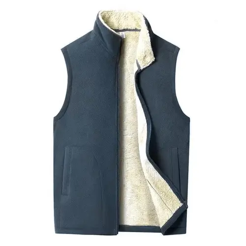 Men's Fitted Woven Winter Casual Fleece-Lined Thick Stand Collar Zipper Vest, Solid Basic Sleeveless Top, Versatile for Everyday Casual Wear, Essential Winter Wardrobe Item,sohochic
