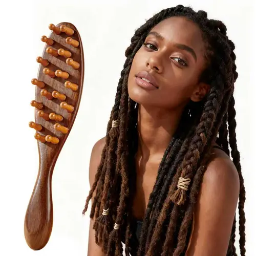 Natural Wooden Loc Comb - Anti Tangle Brush for Microlocs & Sisterlocs, Scalp Massage Relaxation, Hair Product Grooming Tool
