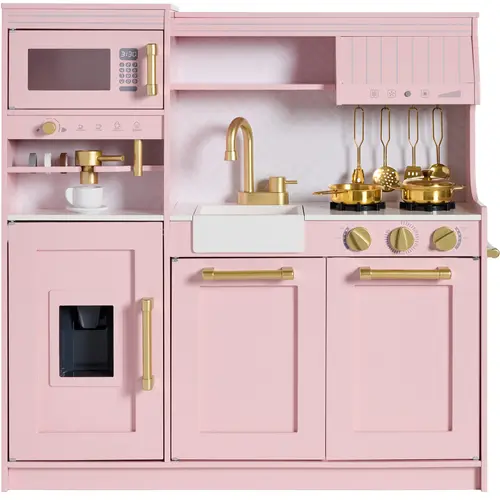 Best Choice Products Wooden Toddler Kitchen Playset with Espresso Machine, Toy Storage and 17 Accessories