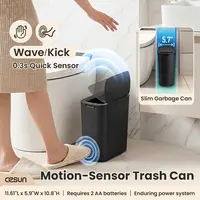 CESUN 2.6 Gal Touchless Trash Bin - Automatic Motion Sensor Bathroom Trash Can with Lid, Smart Slim Modern Shape Plastic White Wastebasket for Tight Spaces, Bathroom Accessories, Office, Space Utilization,sohochic