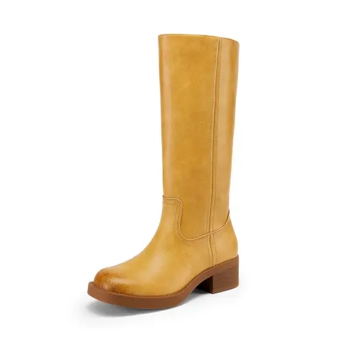 DREAM PAIRS Womens Brynn-Knee High Boots Square Toe Platform Chunky Block Heel Banana Campus Boots- for Women Comfortable Low Heel Side Zipper Womens Riding Tall Boots,back to school,back to school haul,sohochic