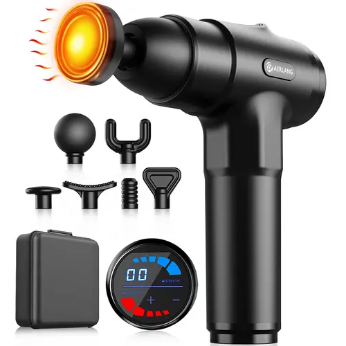 AERLANG Heat Massage Gun, 8 Heads, Adjustable Speed Levels, Silent Muscle Percussion Massager for Low Back & Neck Pain Relief, Home-Car Use, Beauty & Personal Care Therapy Gift, Low Back Pain Relief,back to school,back to school haul,sohochic