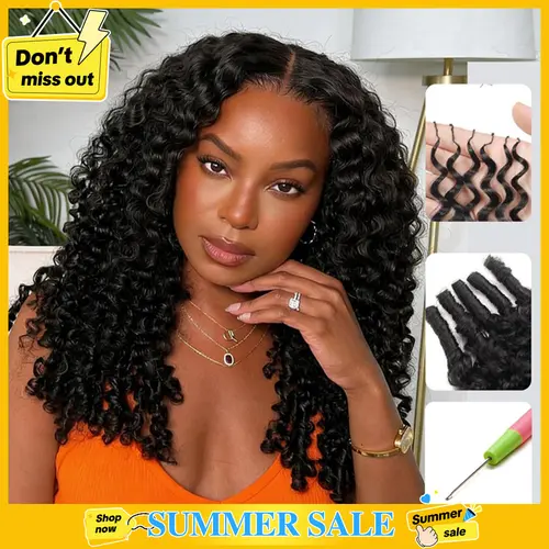 [Cheapest] Mamushow Feather Crochet Human Hair Bundles for Miracle Knots Human Hair Burmese Curly Pre-Separated 50g/Pack Reusable Invisible 100% Virgin Human Hair Crochet Extensions Natural Black #SohoChic