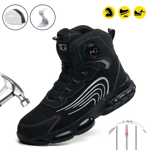 Men's Striped Mesh Worker Safety Boots, Lightweight Composite Toe Walking Shoes with Laces for Outdoor Work, Footwear, Men's Shoes tiktokshopbacktoschool, Shoe, Closed