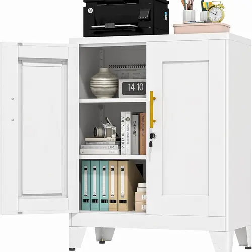 Lockable Tool Cabinet - Modern 36" Height Large Storage Cabinet, Freestanding Steel Furniture with Lock, 2 Adjustable Shelves for Valuables, Ideal for Office, Home, School