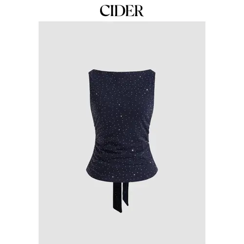 Cider Boat Neck Rhinestone Knotted Tank Top