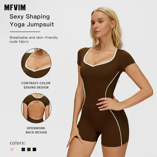 Women's Cut Out Backless Ruched Sports Romper - MFVIM Solid Adjustable Strap Sleeveless Bodycon Cami Romper, Ladies Sportswear for Indoor & Outdoor Wear, Women's Gym Clothing, Summer Outfits 2025, Romper for Women,sohochic