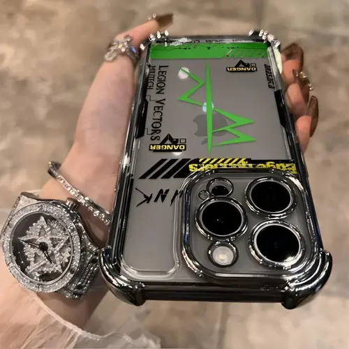 Cyberpunk Frame Pattern Phone Case - Coated Anti-Drop Transparent Soft Back Protector Cover, Phone Accessories for iPhone 17 Air,16 Plus,15 Plus,14,13,12,11 Pro Max,Xsmax & Samsung Galaxy S26 Ultra,S25 Plus,S24+,S23 FE,S22 (QXA838)