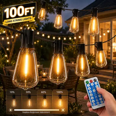 【GLEAM】200FT Solar Adaptive Lighting String Lights, Light Sensor-Activated, IR Remote Adjust Dimmable, Waterproof & Shatterproof, 8 Modes Dusk-to-Dawn, Home Decor for Patio, Ideal for Space Illumination solar outdoor lights