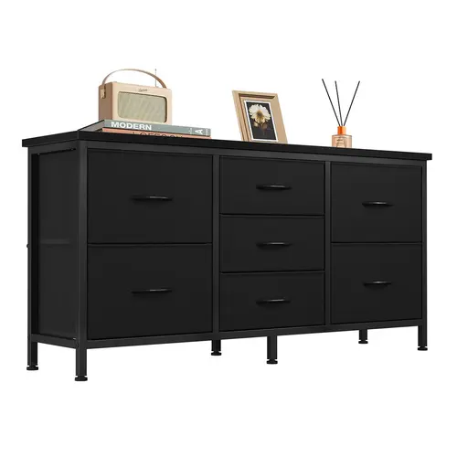 7-Drawer Fabric Dresser for Adults 47-inch TV Stand for Most 43 to 55 inch TVs Wide Storage Chest with Metal Frame Black, Tv Stands For Living Room, Living Room Furniture