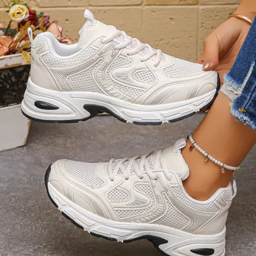 Fashion Women's Running Platform Sneakers, Color Contrast Design, Spring & Fall Height Increase, Comfortable Thick Sole Sports Shoes