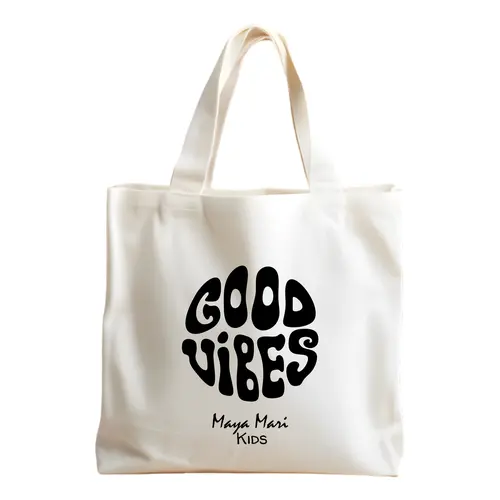Women's Good Vibes Retro Print Reusable Fabric Aesthetic Tote Bag - Basic Top Handle Eco Beach Bag, Lightweight Portable for Beach Days or Errands, Sohochic